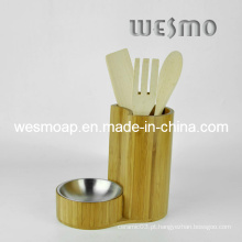 Conjunto de ferramentas de cozinha de bambu carbonizado